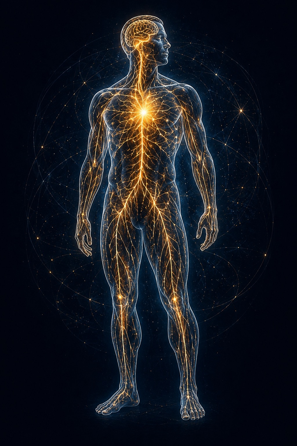 A body fully illuminated, standing
